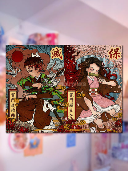 🌊 Tanjiro and Nezuko Demon Slayer Duo Print Set 🌸